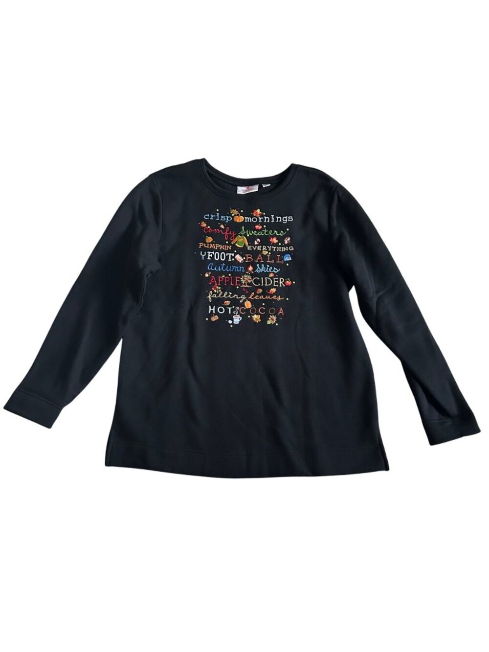 Quacker Factory Womens Sz Medium Black Fall Graphic Long Sleeve Shirt